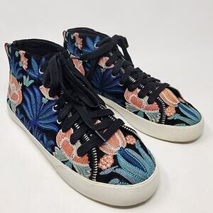 Rebecca Minkoff Sneakers Women 7M Zaina Black Velvet Floral Embroidered High Top